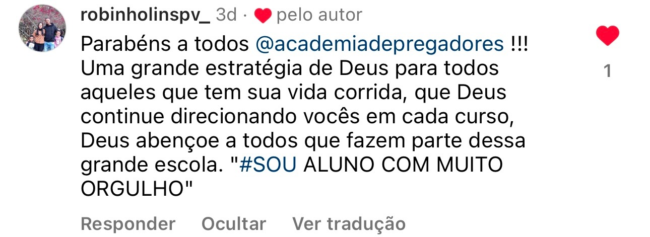 Depoimento de aluno da Academia de Pregadores